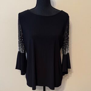 MSK Black Blouse with Beaded Sleeves